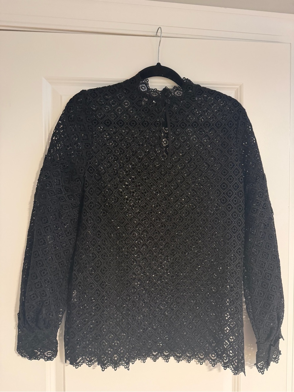 IRO Kara Black Lace Mock Neck Blouse Keyhole Back FR 38 US 6 Medium